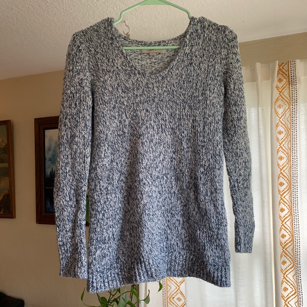 Fitted knit sweater Loft blue white